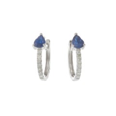 14KT White Gold Sapphire and Diamond Huggie Earrings – 0.88CT