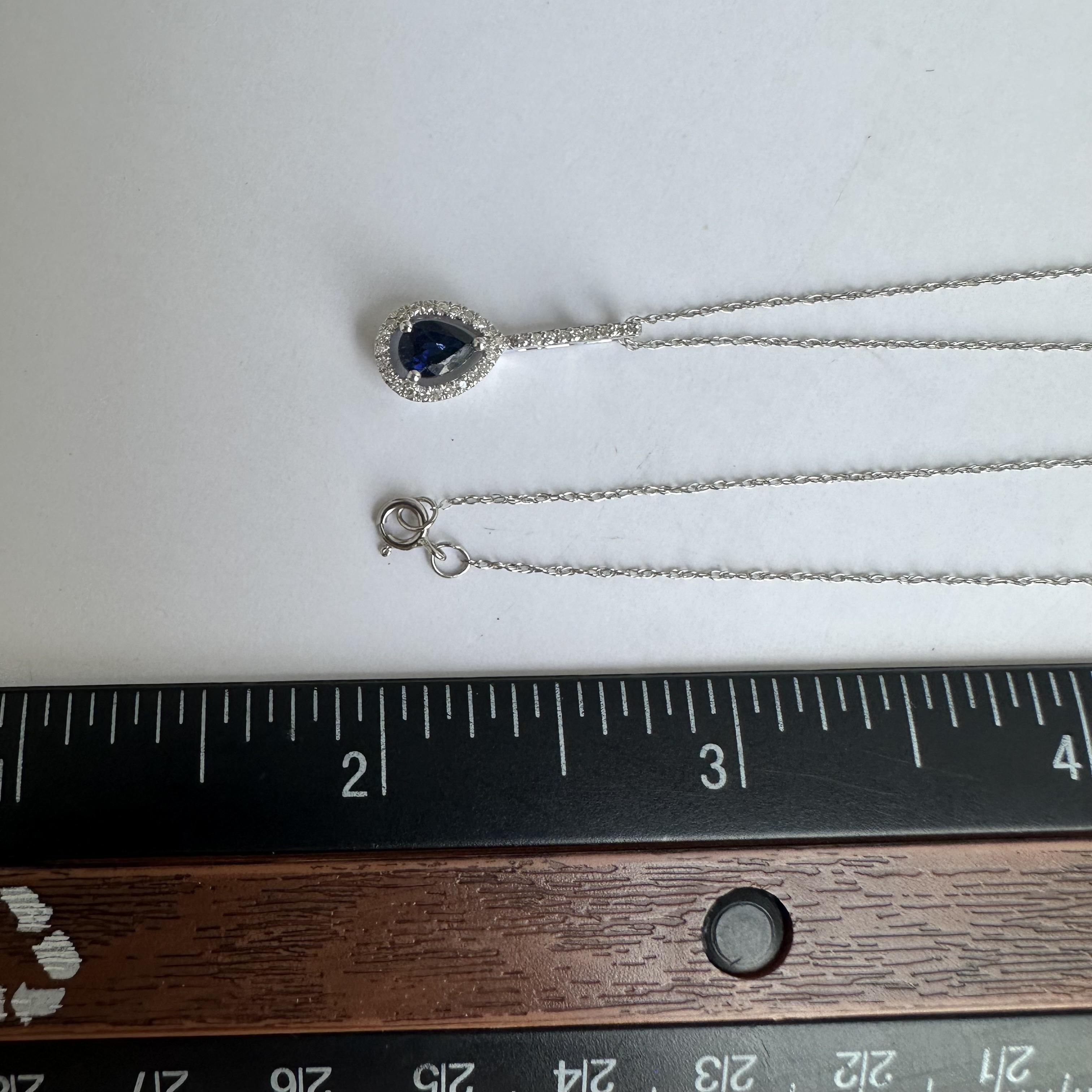 14kt White Gold Sapphire and Diamond Necklace - 0.56ctw Sapphire, New In New Condition For Sale In West Hempstead, NY