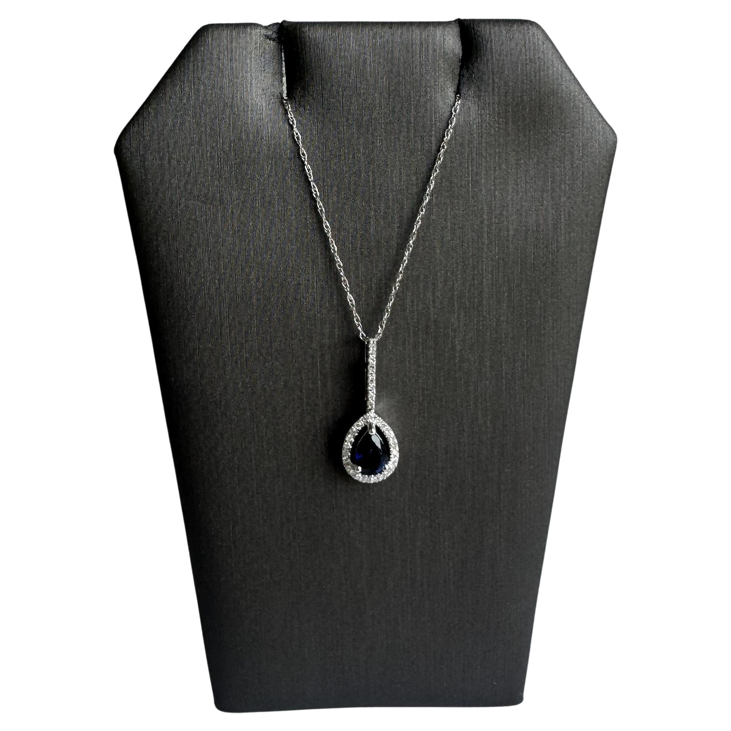 14kt White Gold Sapphire and Diamond Necklace - 0.56ctw Sapphire, New
