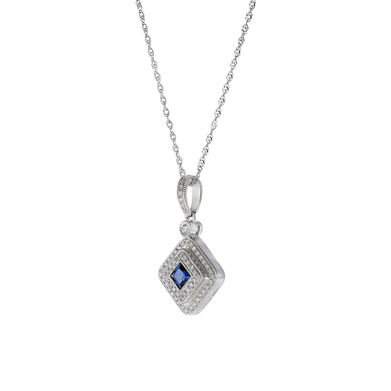 Modern 14KT White Gold Sapphire And Diamond Pendant Necklace For Sale