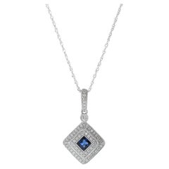 14KT White Gold Sapphire And Diamond Pendant Necklace