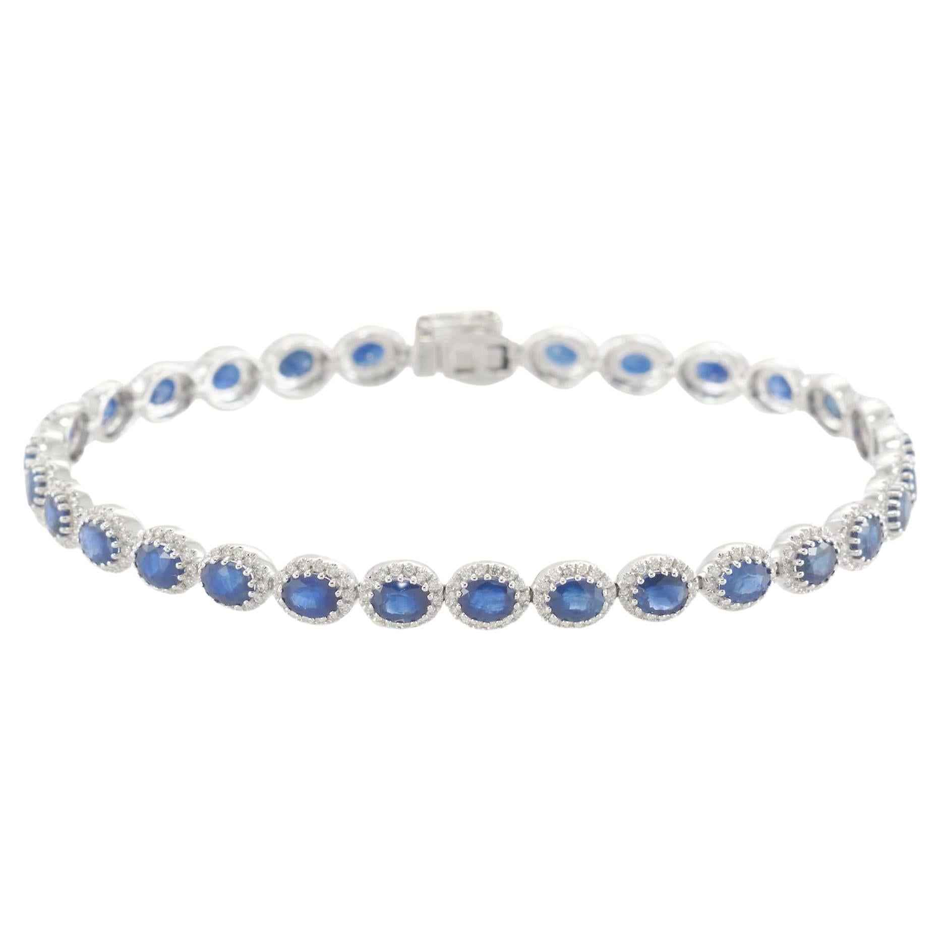 Pulsera de Tenis de Zafiro y Diamantes de Oro Blanco de 14 KT