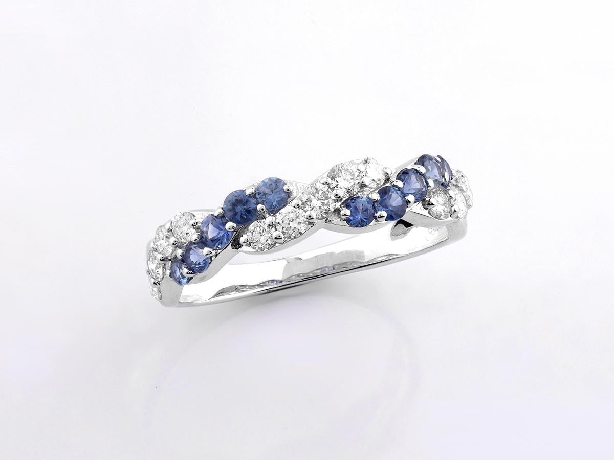 Anello Twist con zaffiro e diamante in oro bianco 14KT in vendita 1