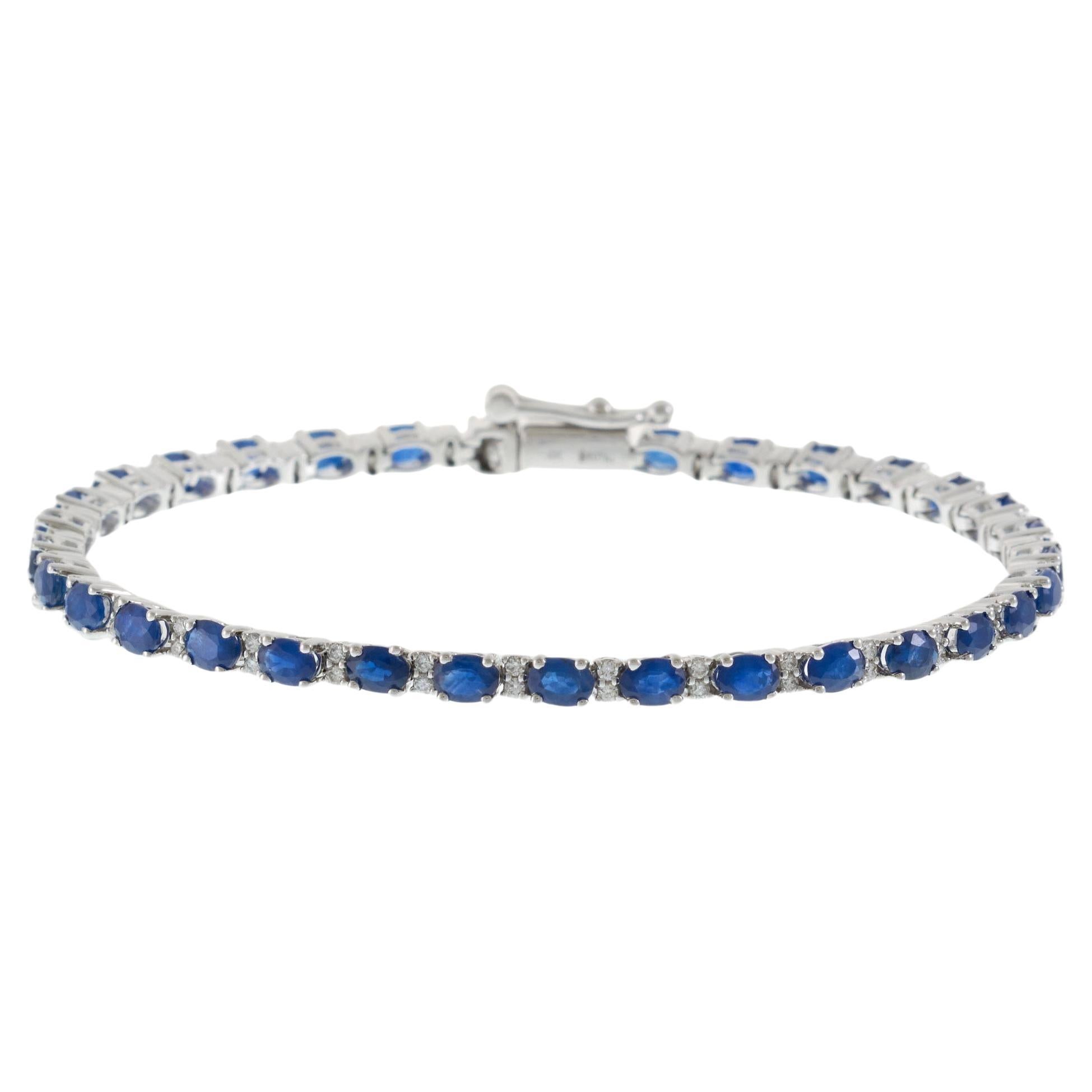 Bracelet tennis en or blanc 14KT avec saphirs et diamants