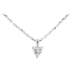 14KT White Gold Solitaire Heart Cut Diamond Pendant Necklace