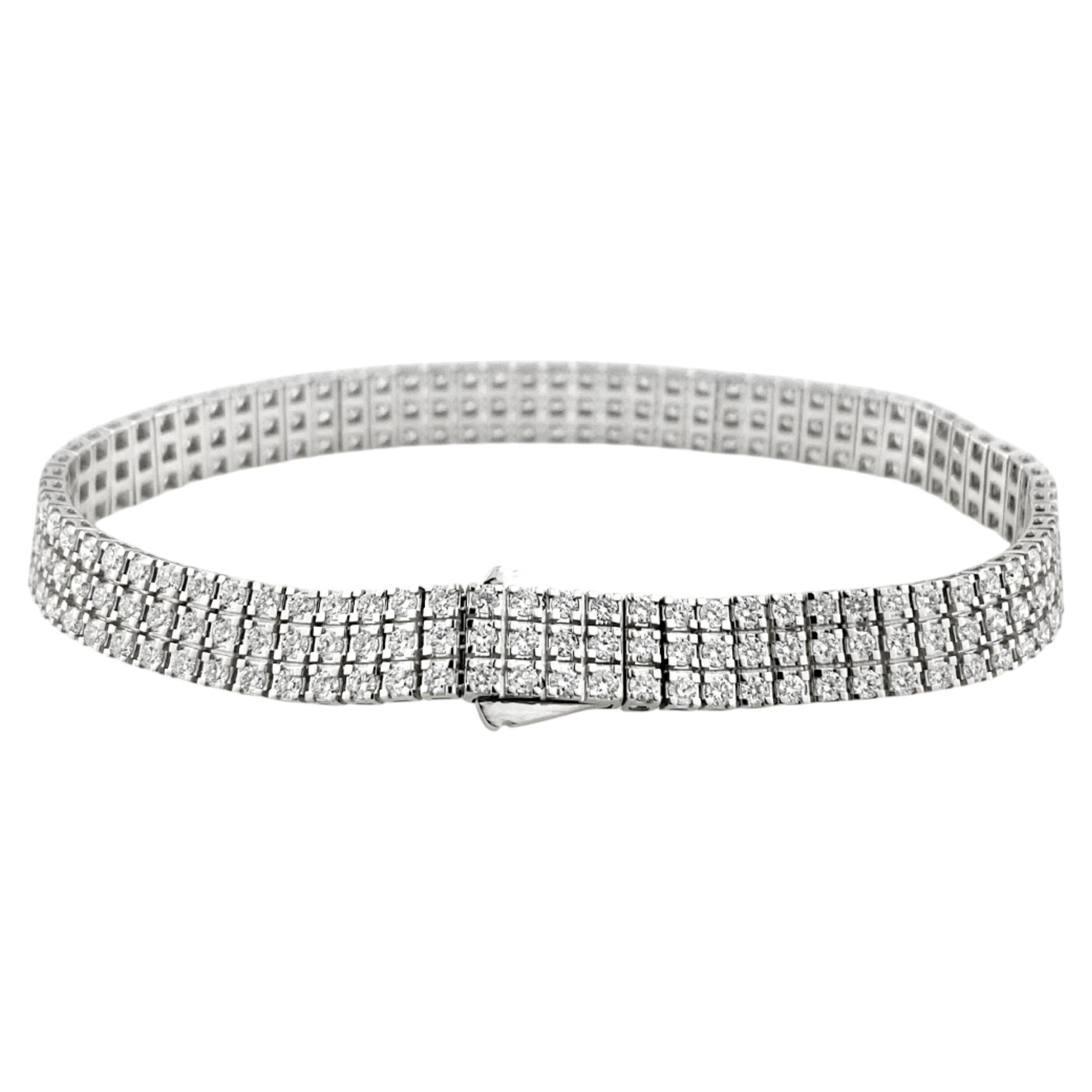 Bracciale tennis in oro bianco 14KT con 3 file di diamanti, 4,99 carati