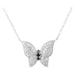 14KT White Gold Sterling Blue Sapphire and White Diamond Butterfly Necklace