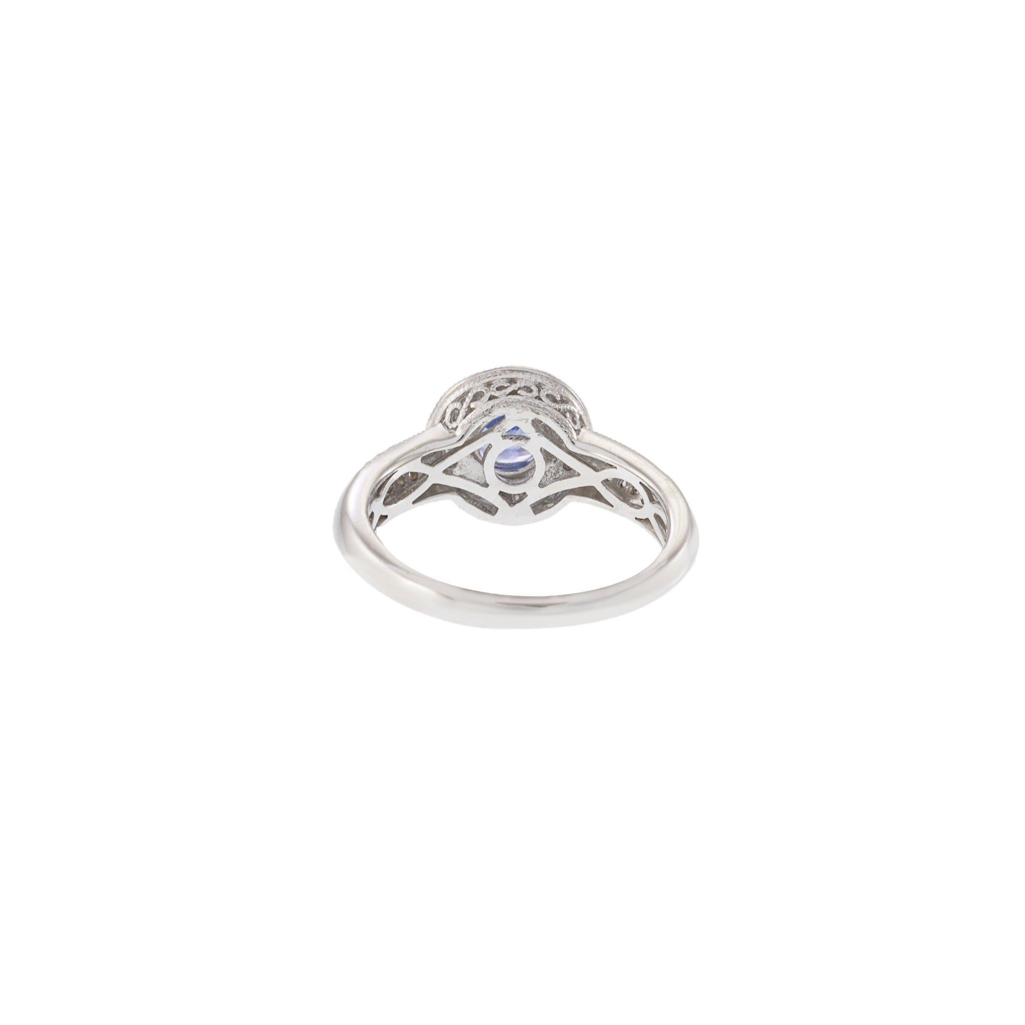 14KT White Gold Tanzanite and Diamond Halo Ring For Sale 2