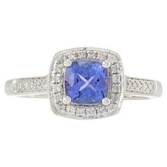 14KT White Gold Tanzanite and Diamond Halo Ring