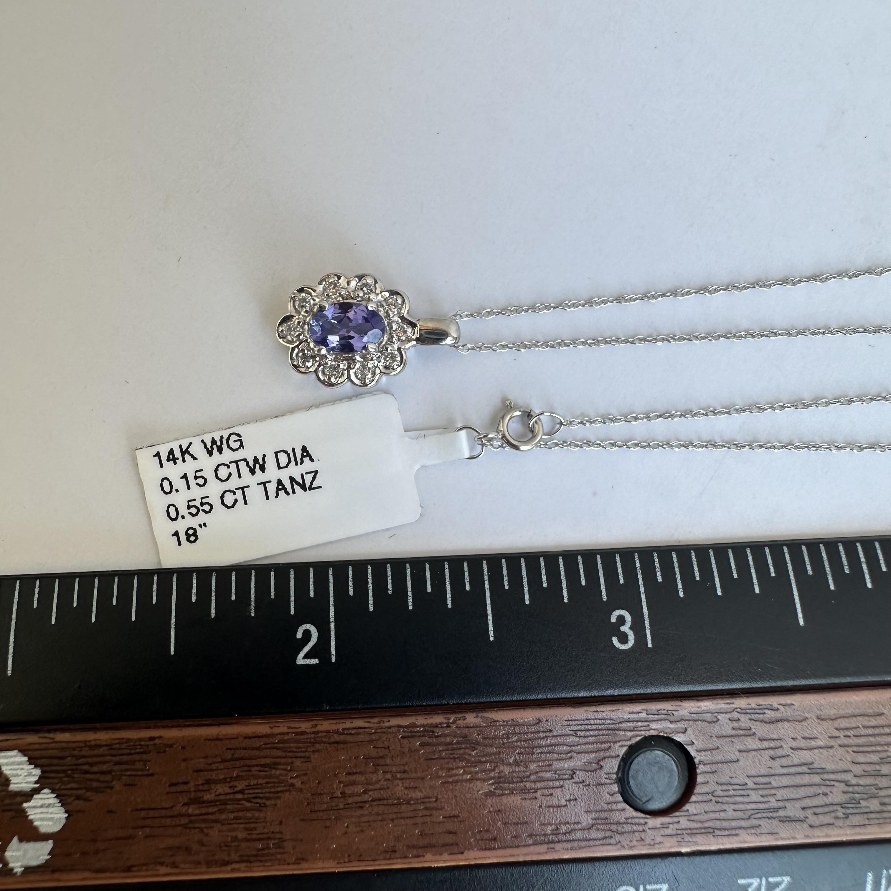 Women's 14kt White Gold Tanzanite and Diamond Necklace - 0.55ctw Tanzanite, 0.15ctw Dia