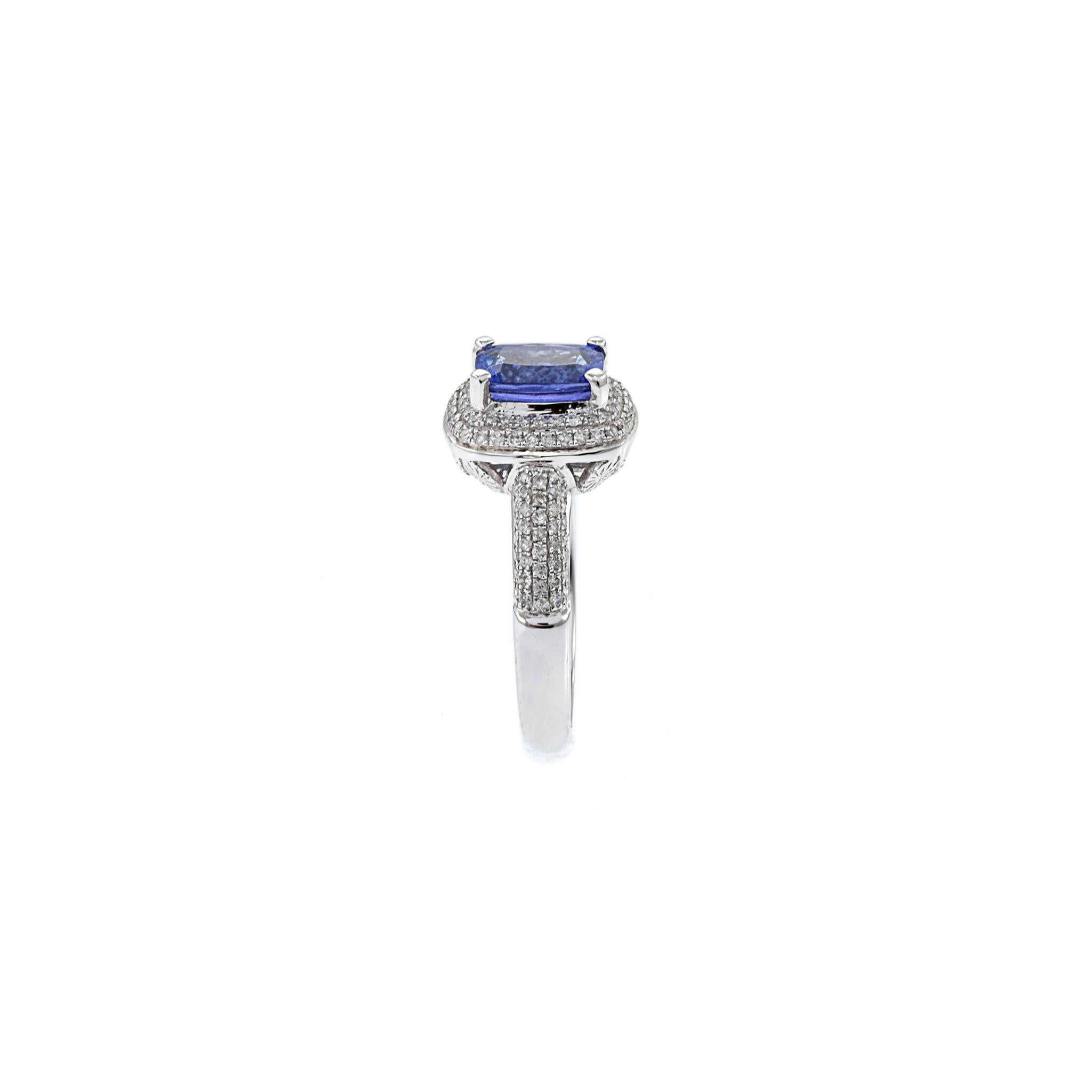 Modern 14KT White Gold Tanzanite And Diamond Ring For Sale