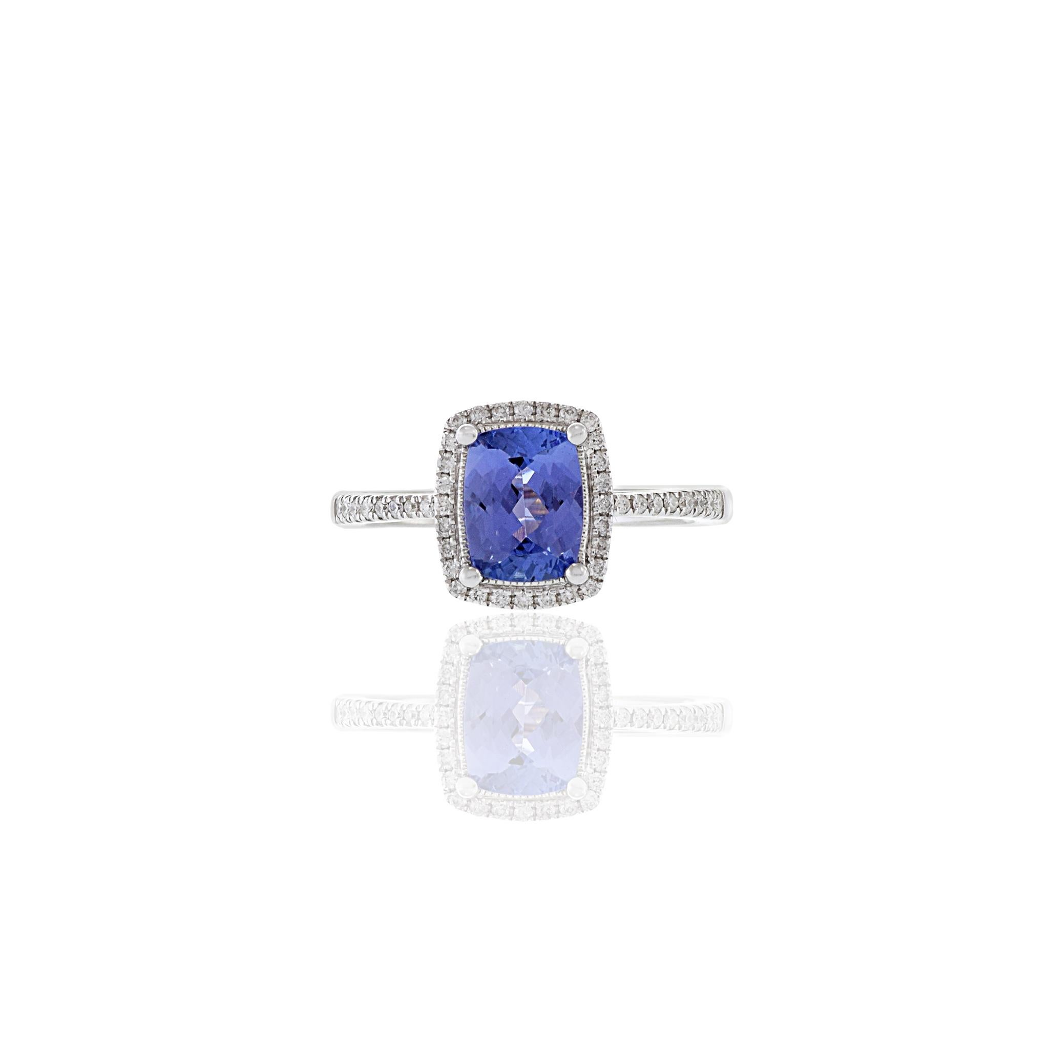 14KT Weißgold Tansanit und Diamantring (Moderne) im Angebot