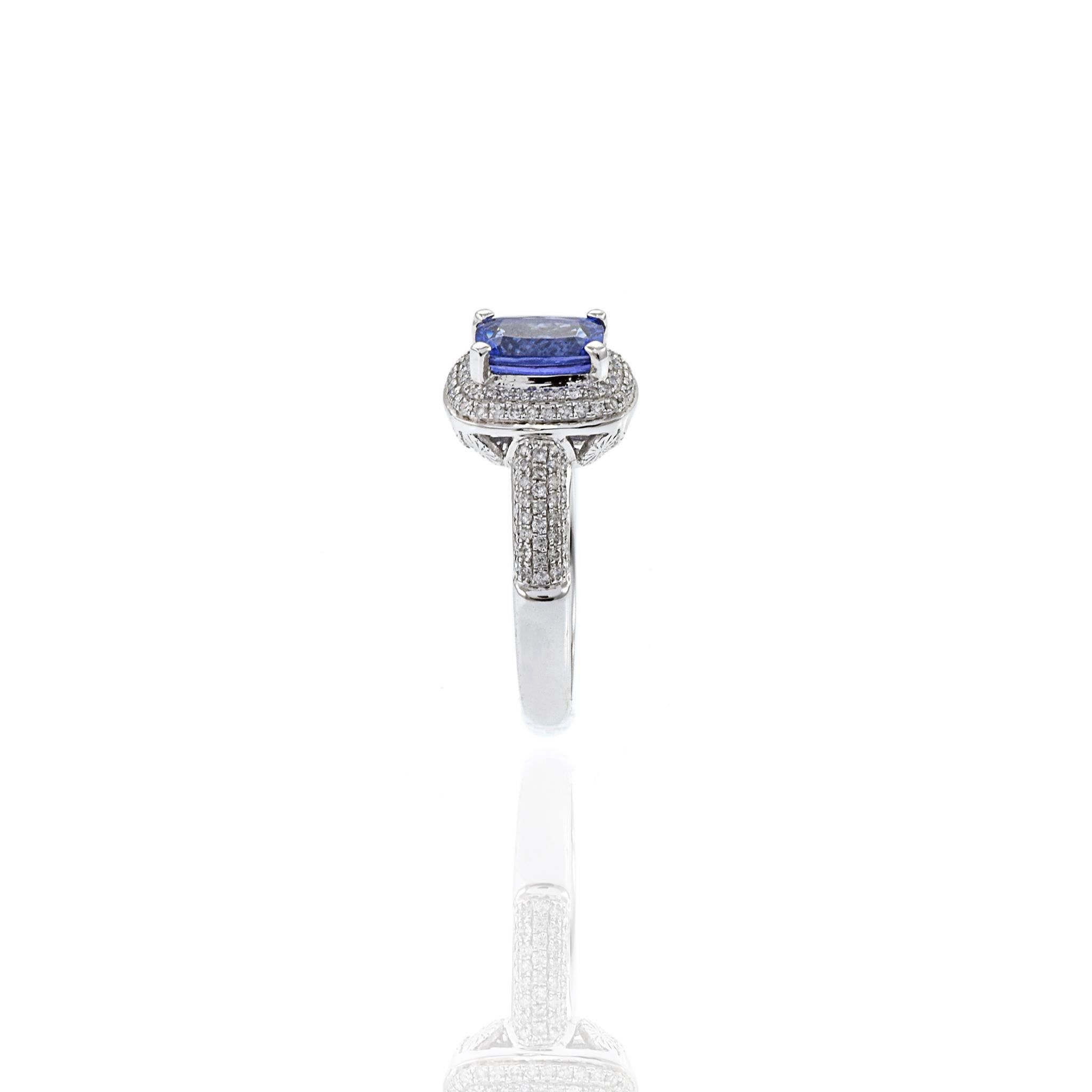 Emerald Cut 14KT White Gold Tanzanite And Diamond Ring For Sale
