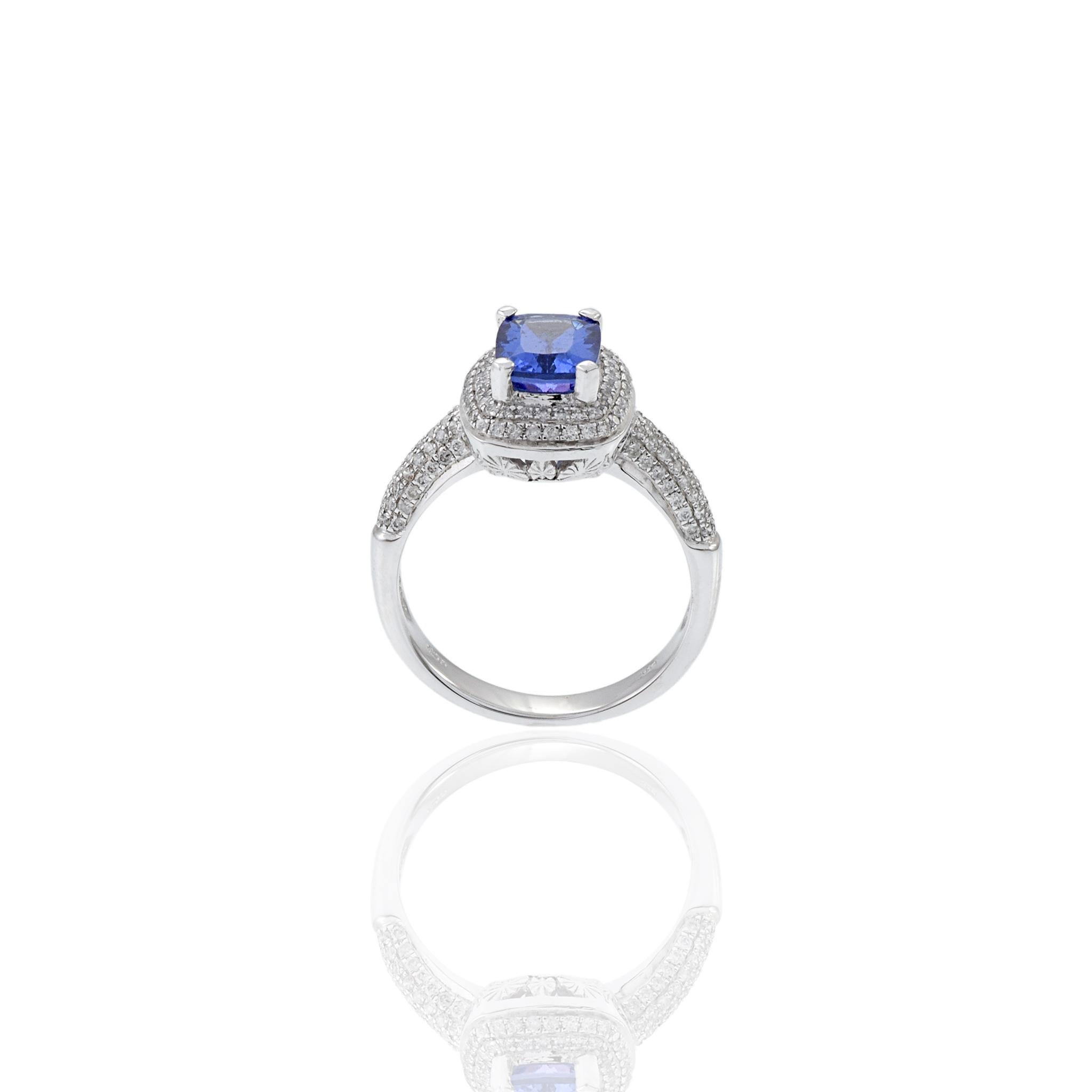 Women's or Men's 14KT White Gold Tanzanite And Diamond Ring For Sale