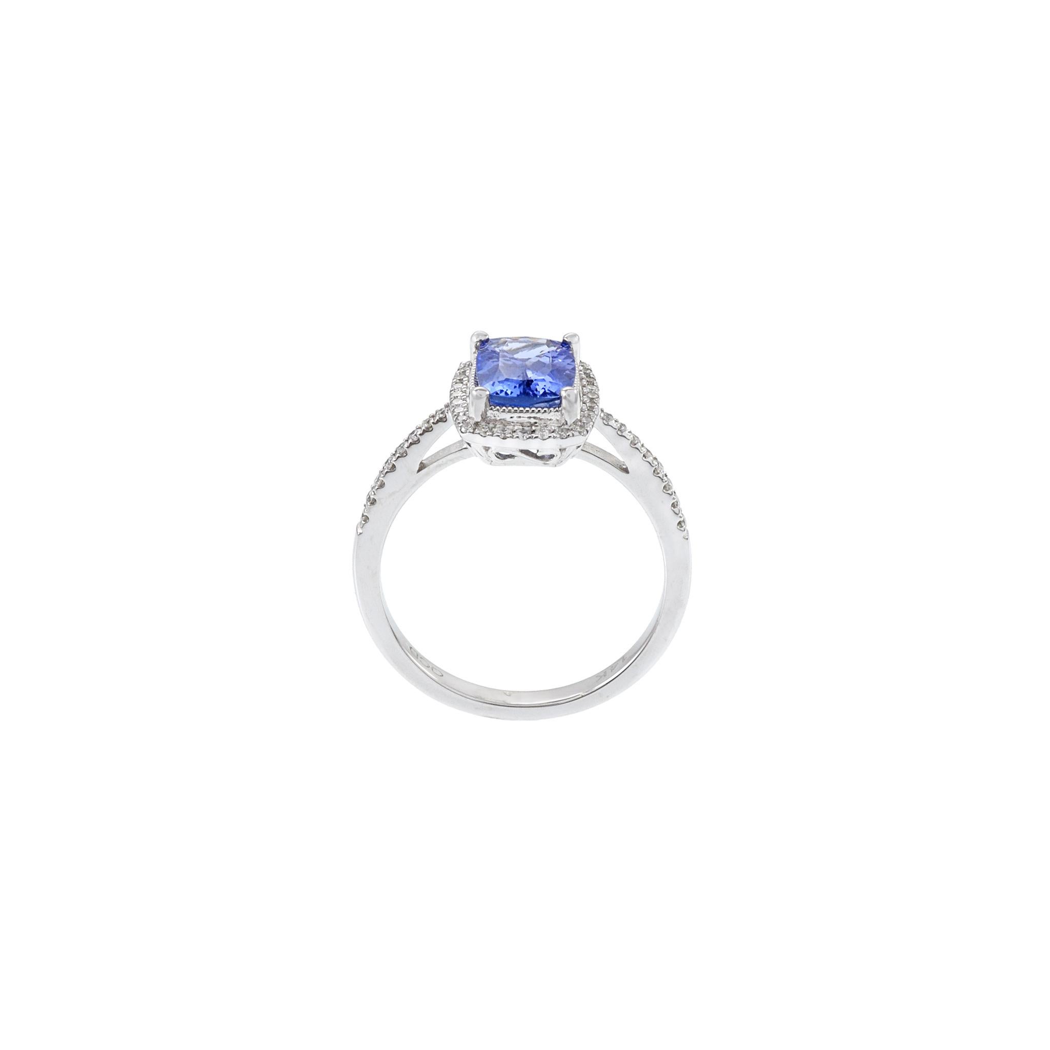 14KT Weißgold Tansanit und Diamantring für Damen oder Herren im Angebot