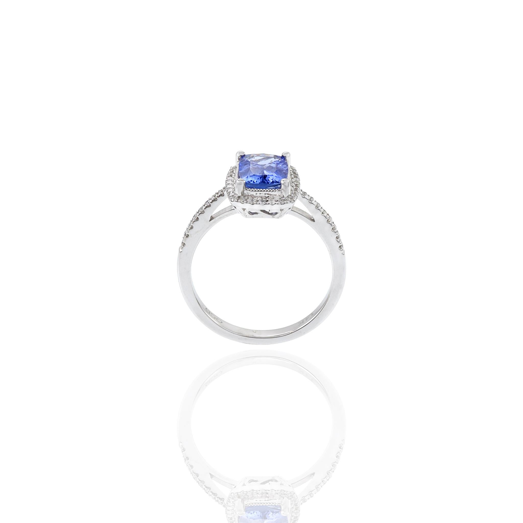 14KT Weißgold Tansanit und Diamantring im Angebot 2