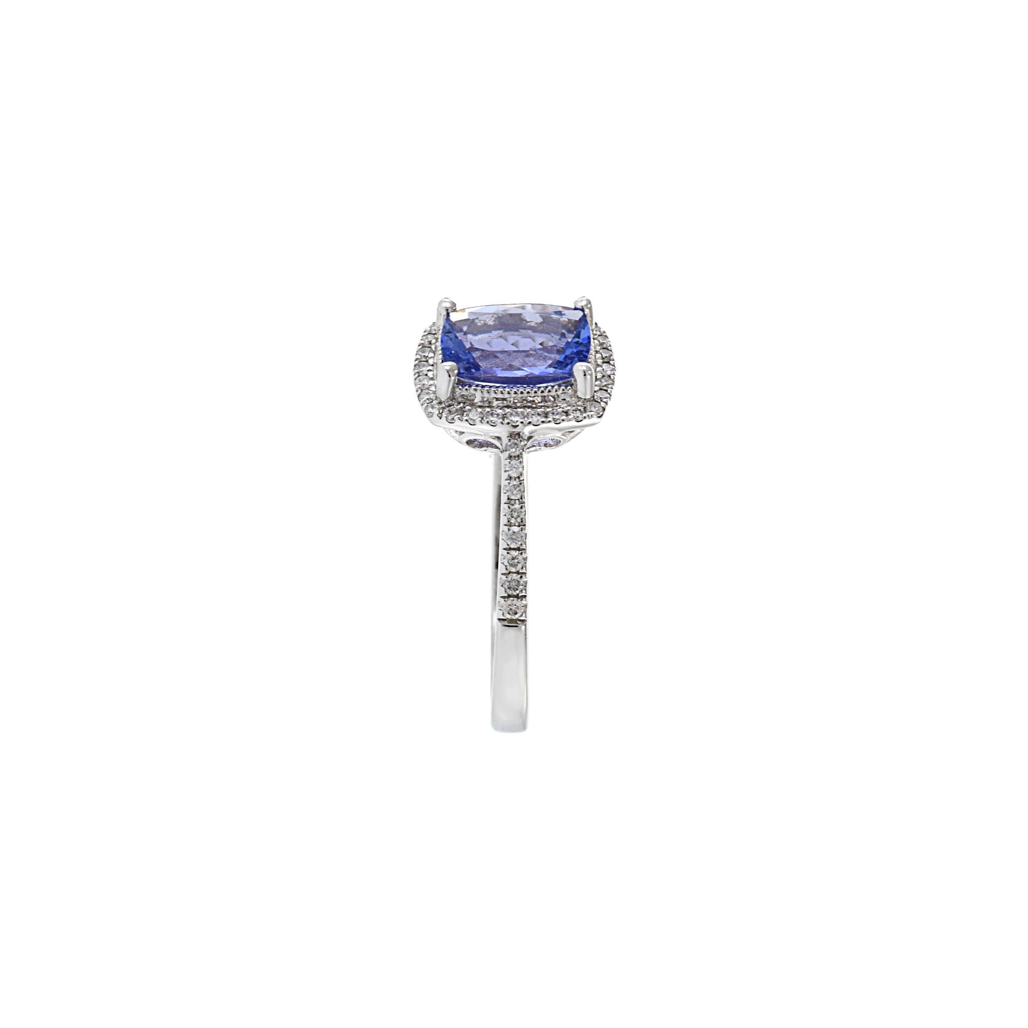 14KT Weißgold Tansanit und Diamantring im Angebot 3