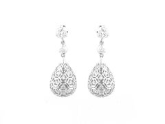 14KT White Gold Teardrop Dangle Earrings with Honeycomb Filigree Design