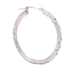 14KT White Gold Textured Knife Edge Hoops