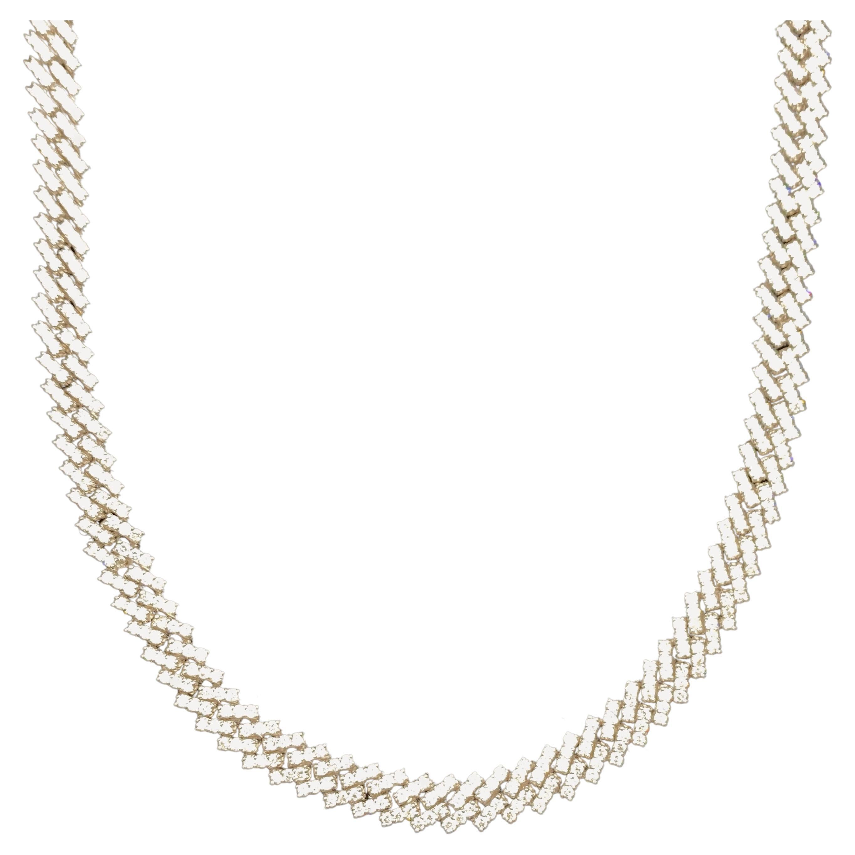 14kt White Gold Thin Cuban Link Chain with 16.80ct Diamonds For Sale