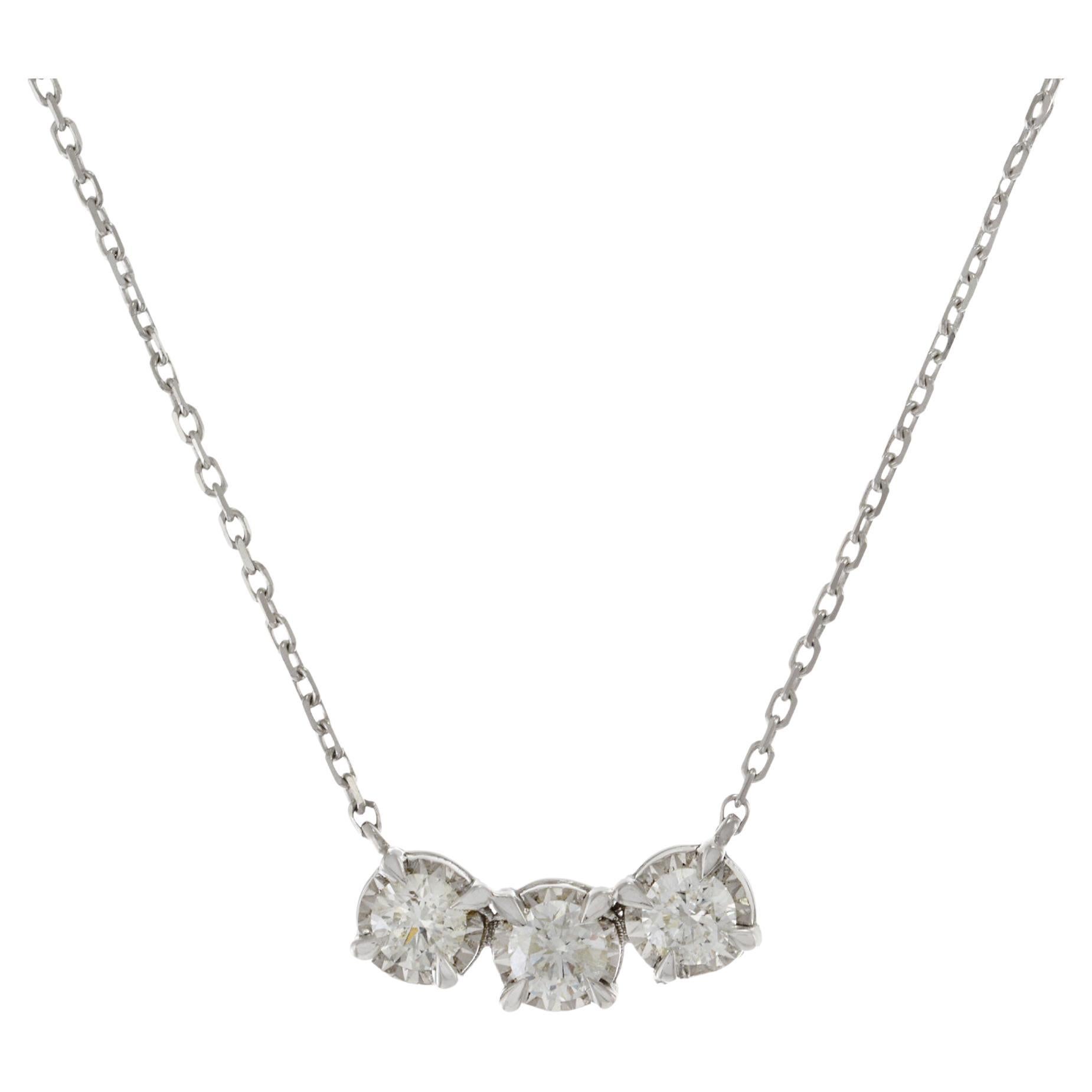 14KT White Gold Three Stone Diamond Necklace