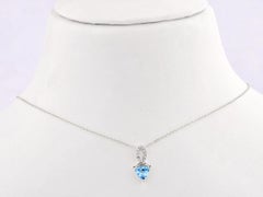 14KT White Gold Trillion-Cut Swiss Blue Topaz & Diamond Ribbon Pendant Necklace
