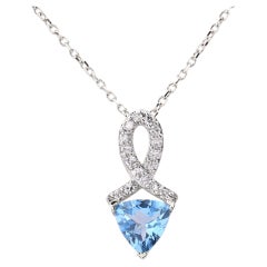 14KT White Gold Trillion-Cut Swiss Blue Topaz & Diamond Ribbon Pendant Necklace