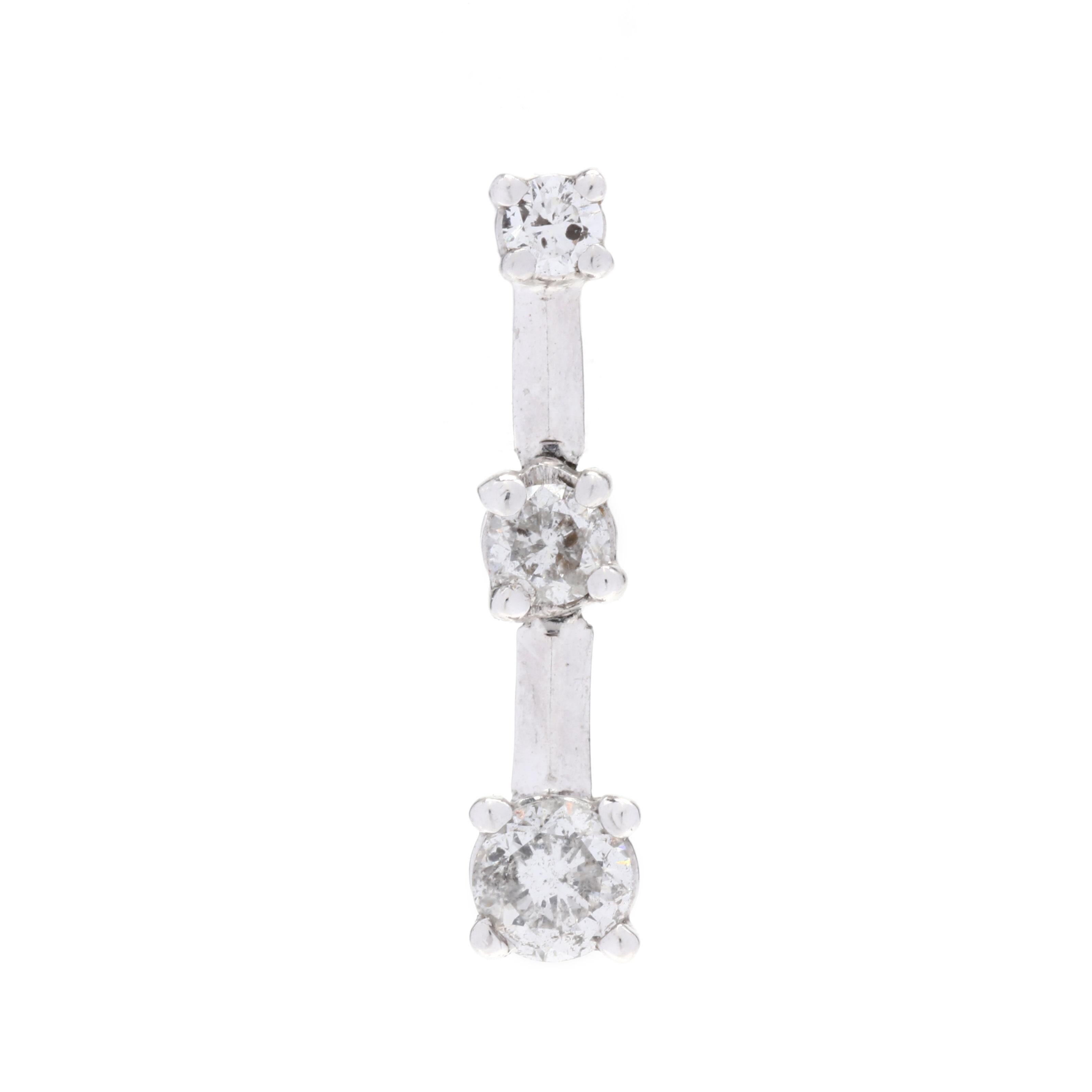 Round Cut 14KT White Gold Triple Diamond Drop Earrings