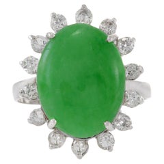 14KT White Gold Vintage Jade And Diamond Ring