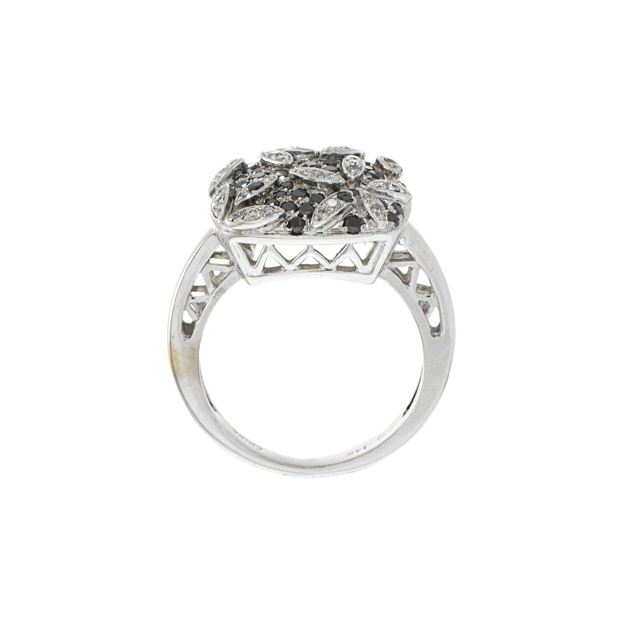 14KT White Gold White and Black Diamond Ring For Sale 1