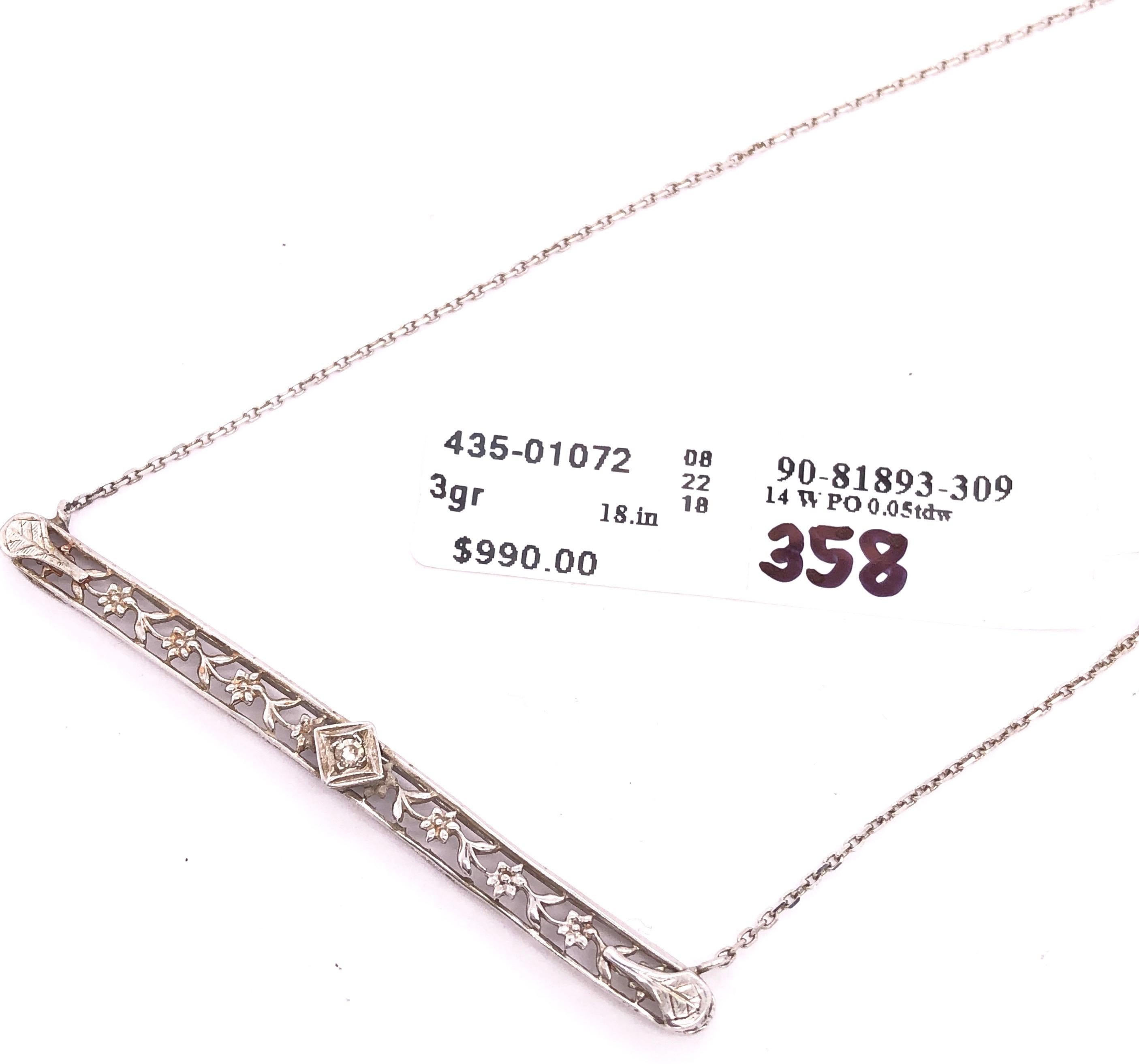 14 Karat White Gold with Center Diamond Bar Pendant Necklace 0.05 TDW For Sale 2