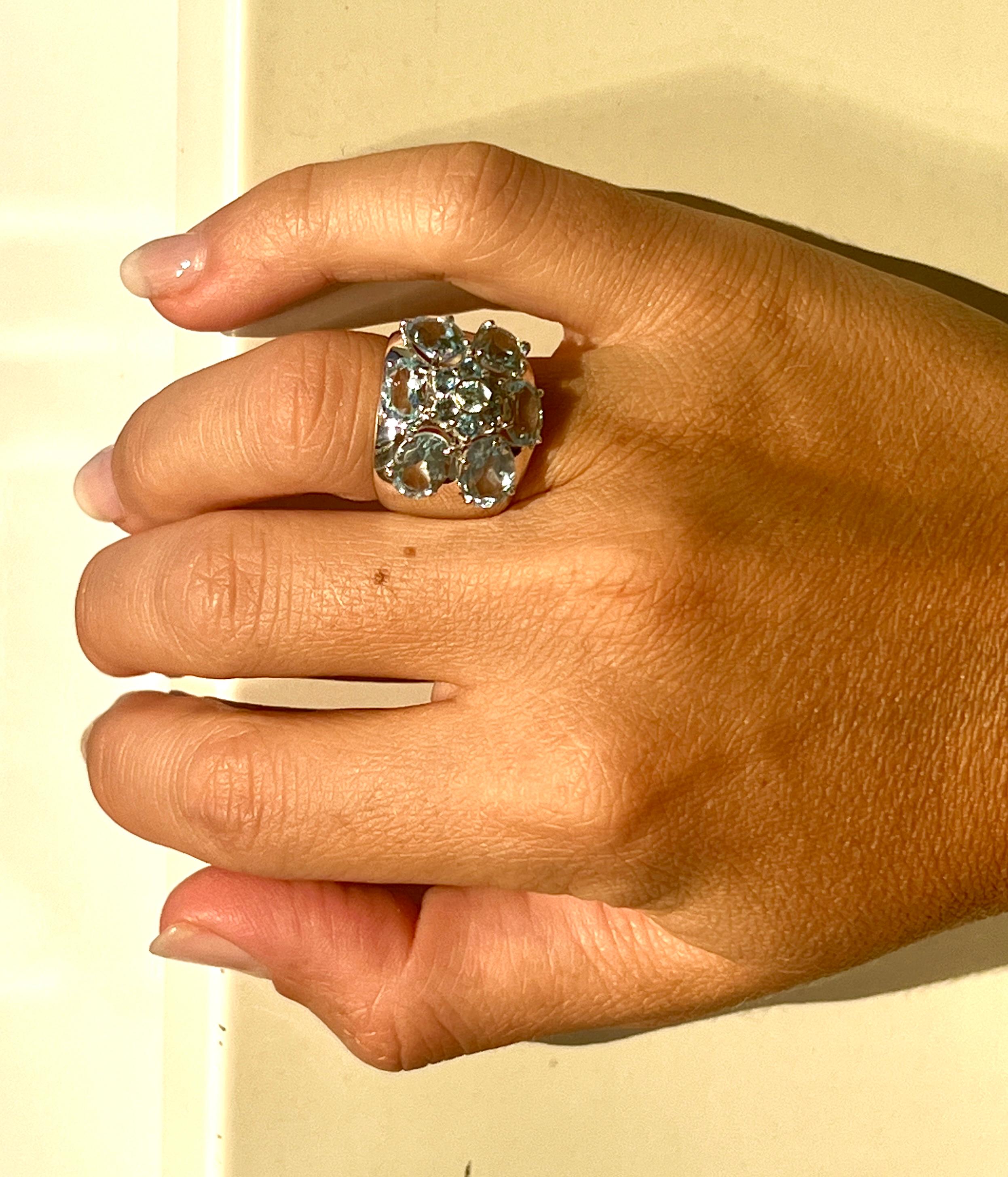 14Kt White Gold with Blue Topaz Natural Stone Modern Amazing Cocktail Ring For Sale 8