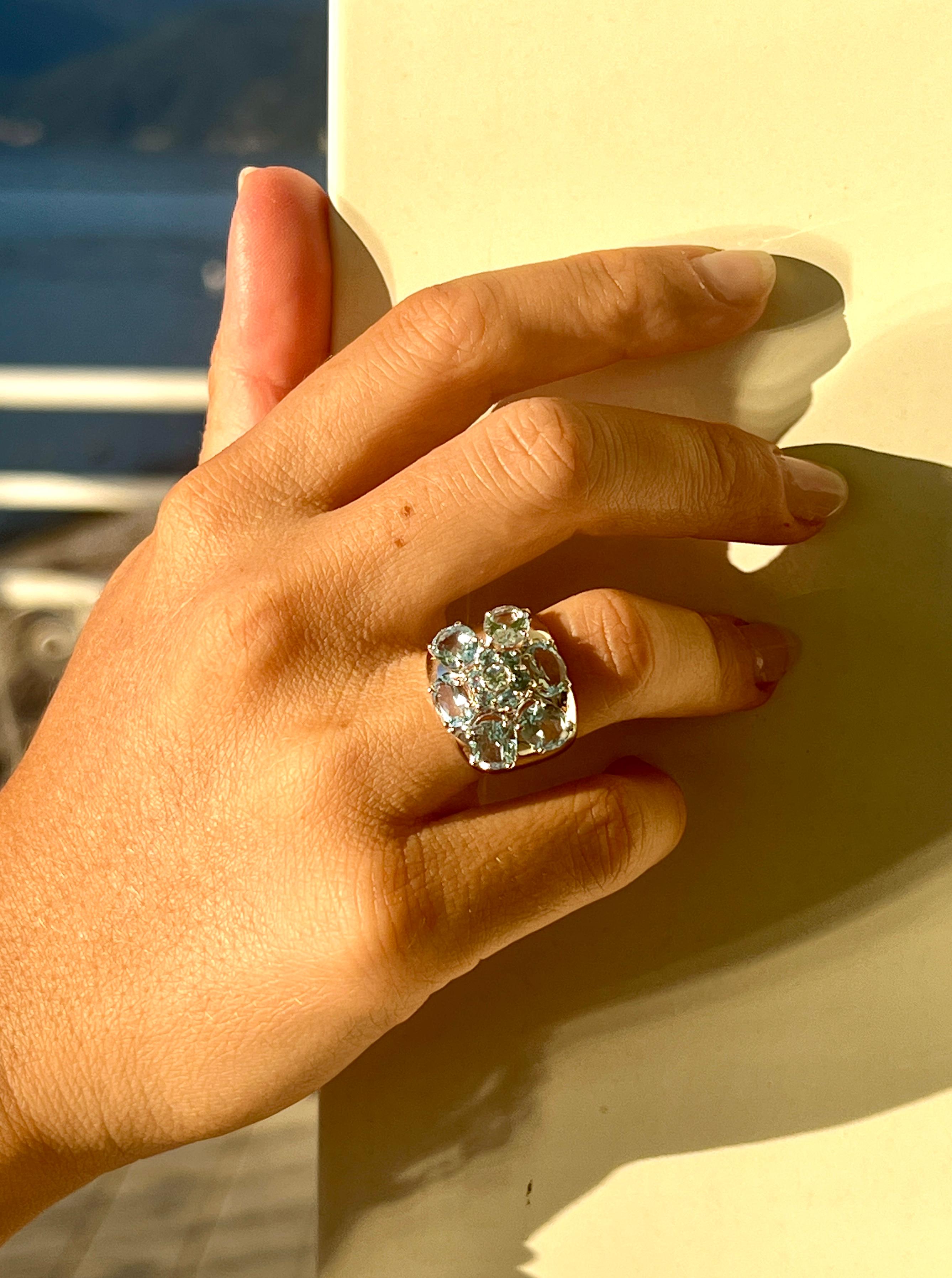 14Kt White Gold with Blue Topaz Natural Stone Modern Amazing Cocktail Ring For Sale 9
