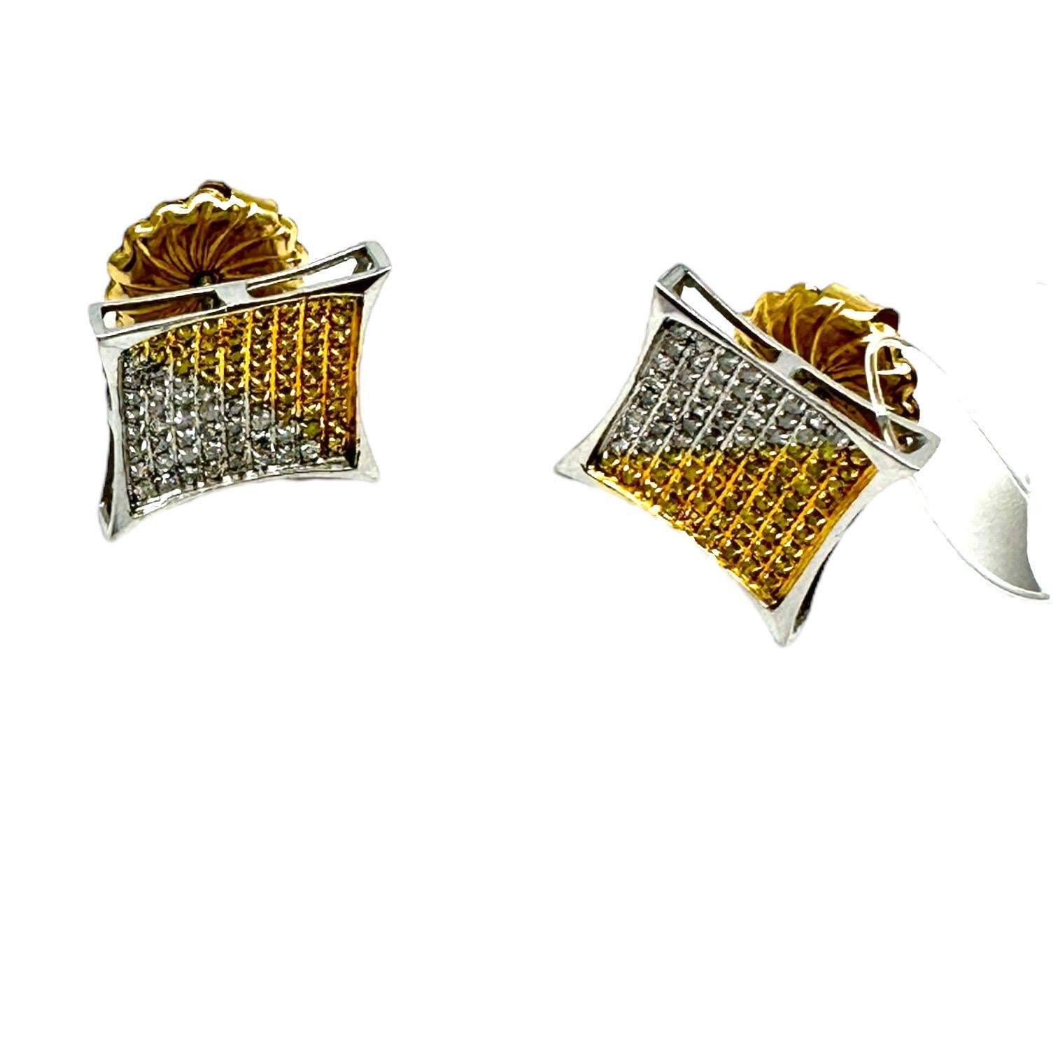 Contemporary 14kt White Gold Yellow and White Diamond Pave Earrings .50 Carat For Sale