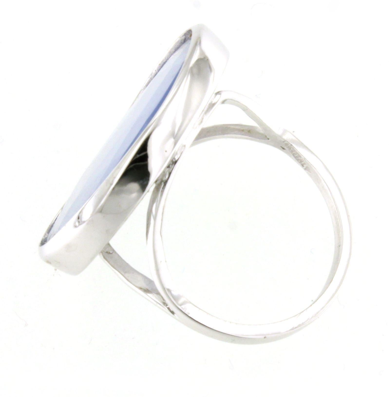14Kt Withe Gold Natural Double Stone BlueTopaz  Fashion Cocktail  Modern Ring In New Condition For Sale In GALLARATE, IT