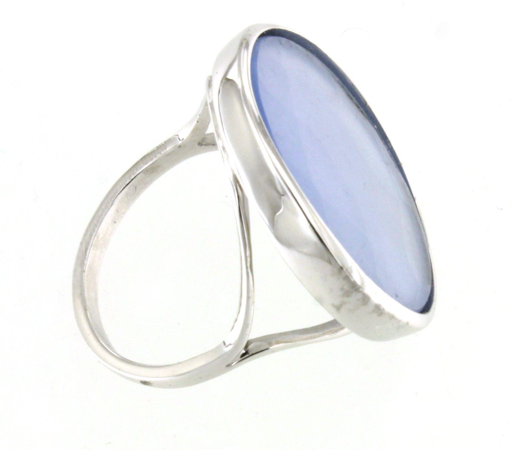 14Kt Withe Gold Natural Double Stone BlueTopaz  Fashion Cocktail  Modern Ring For Sale 3