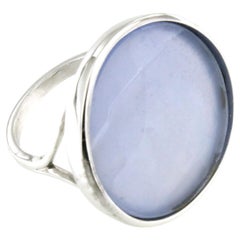 14Kt Withe Gold Natural Double Stone BlueTopaz  Fashion Cocktail  Modern Ring