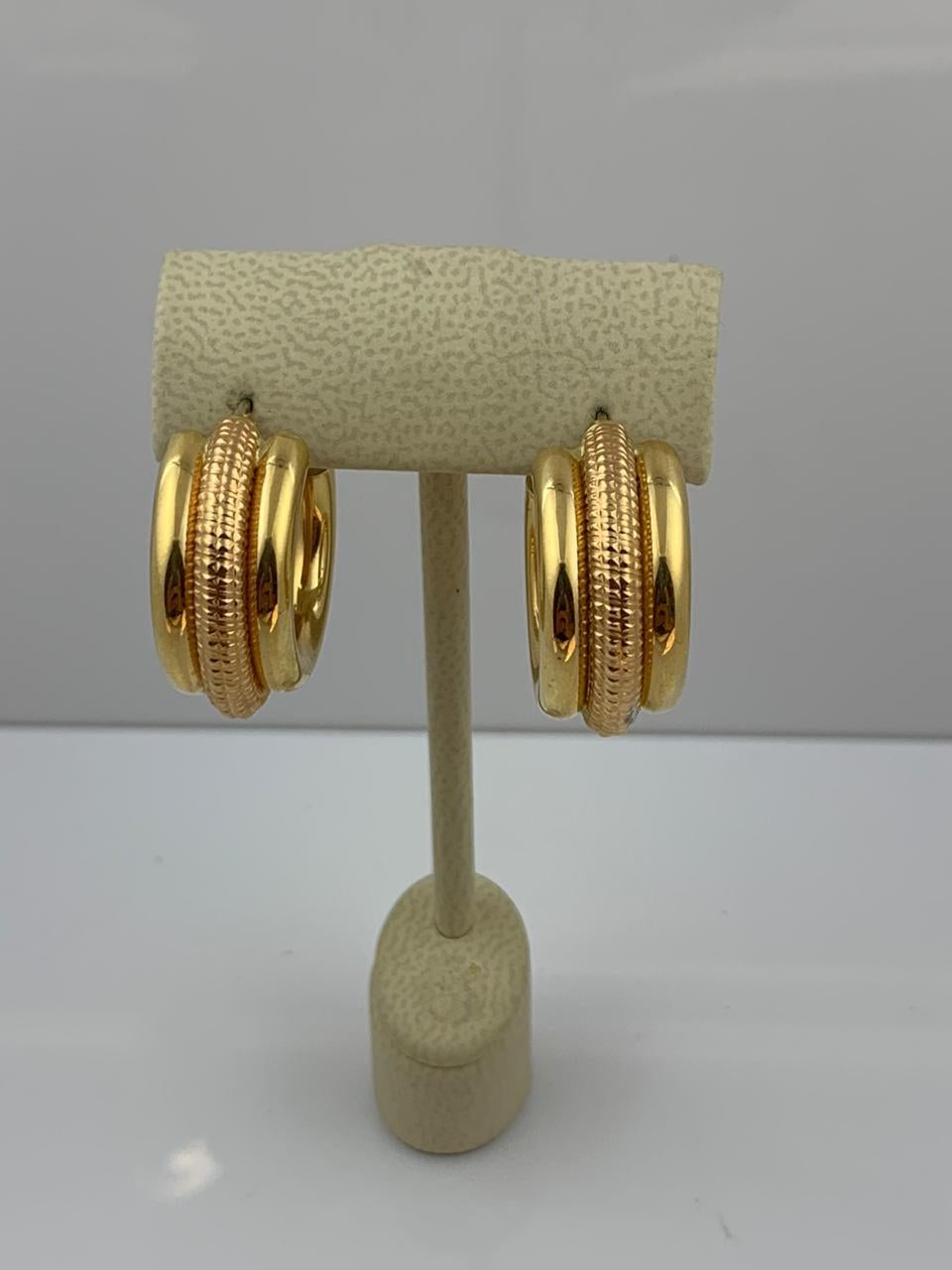 Women's 14 Karat Yellow and Rose Gold Hoop Earrings, 10.0 Grams For Sale