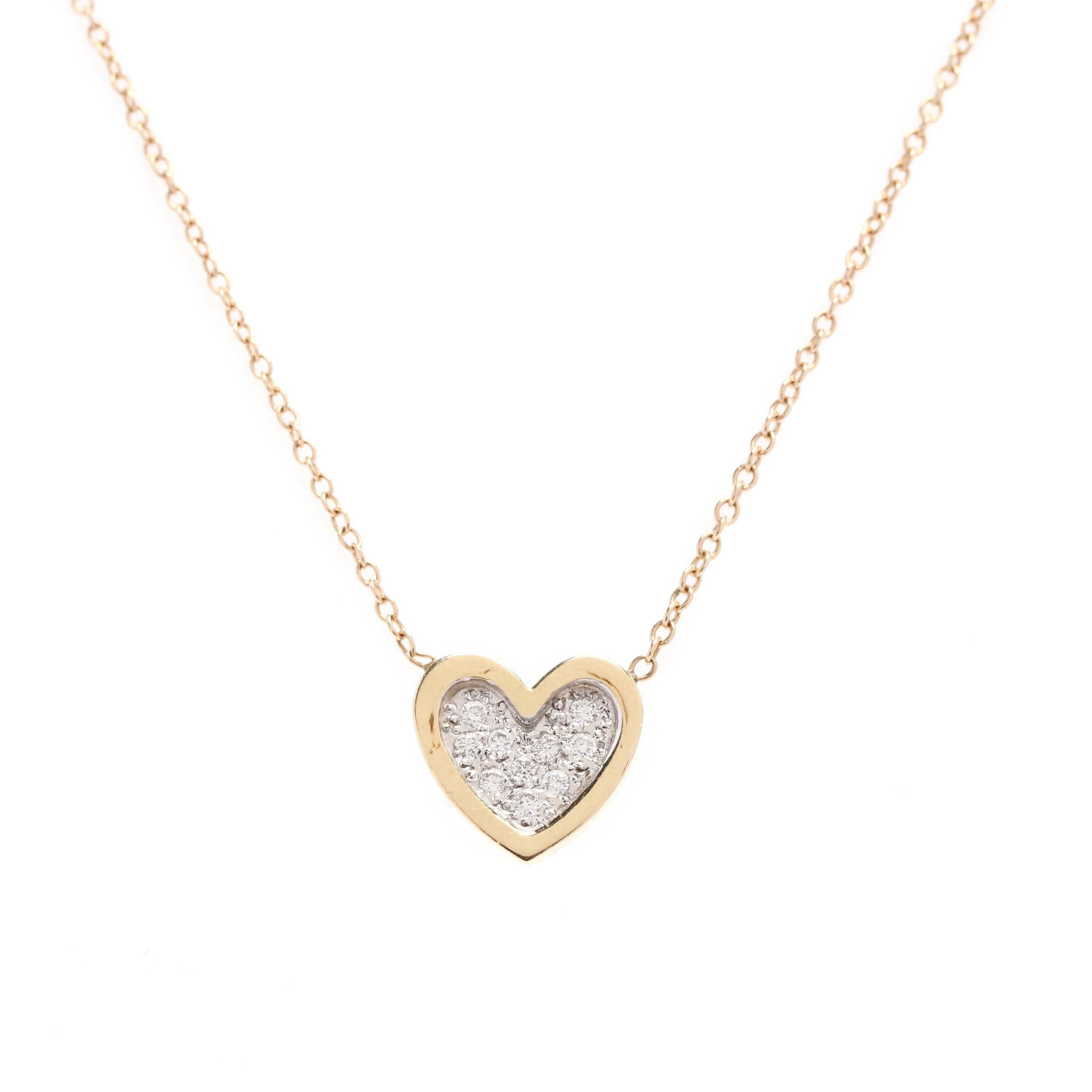 14Kt Yellow and White Gold Diamond Heart Pendant Necklace In Good Condition In McLeansville, NC