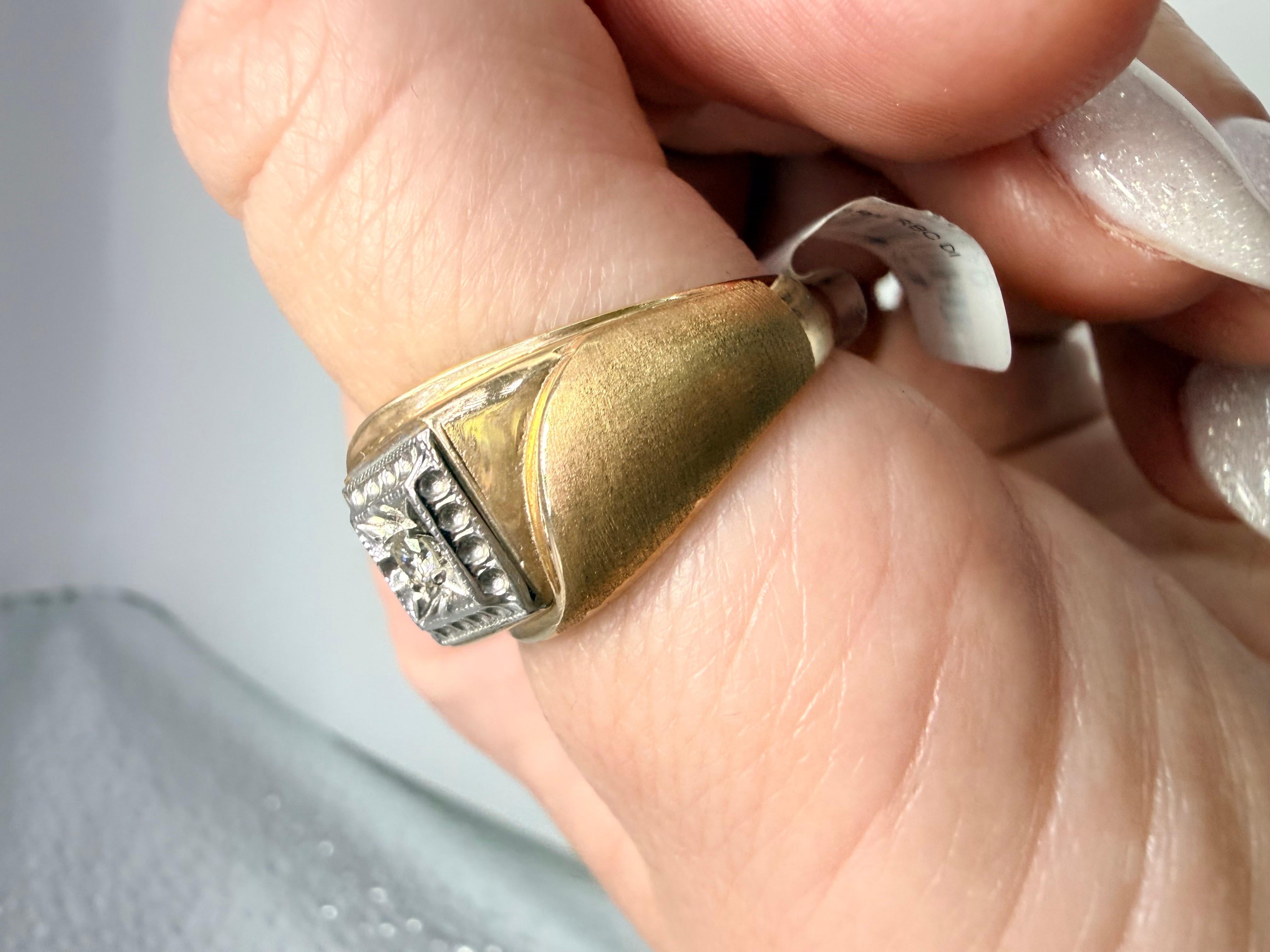 Anello con diamante giallo 14KT Anello con diamante da uomo anno sconosciuto in vendita 4