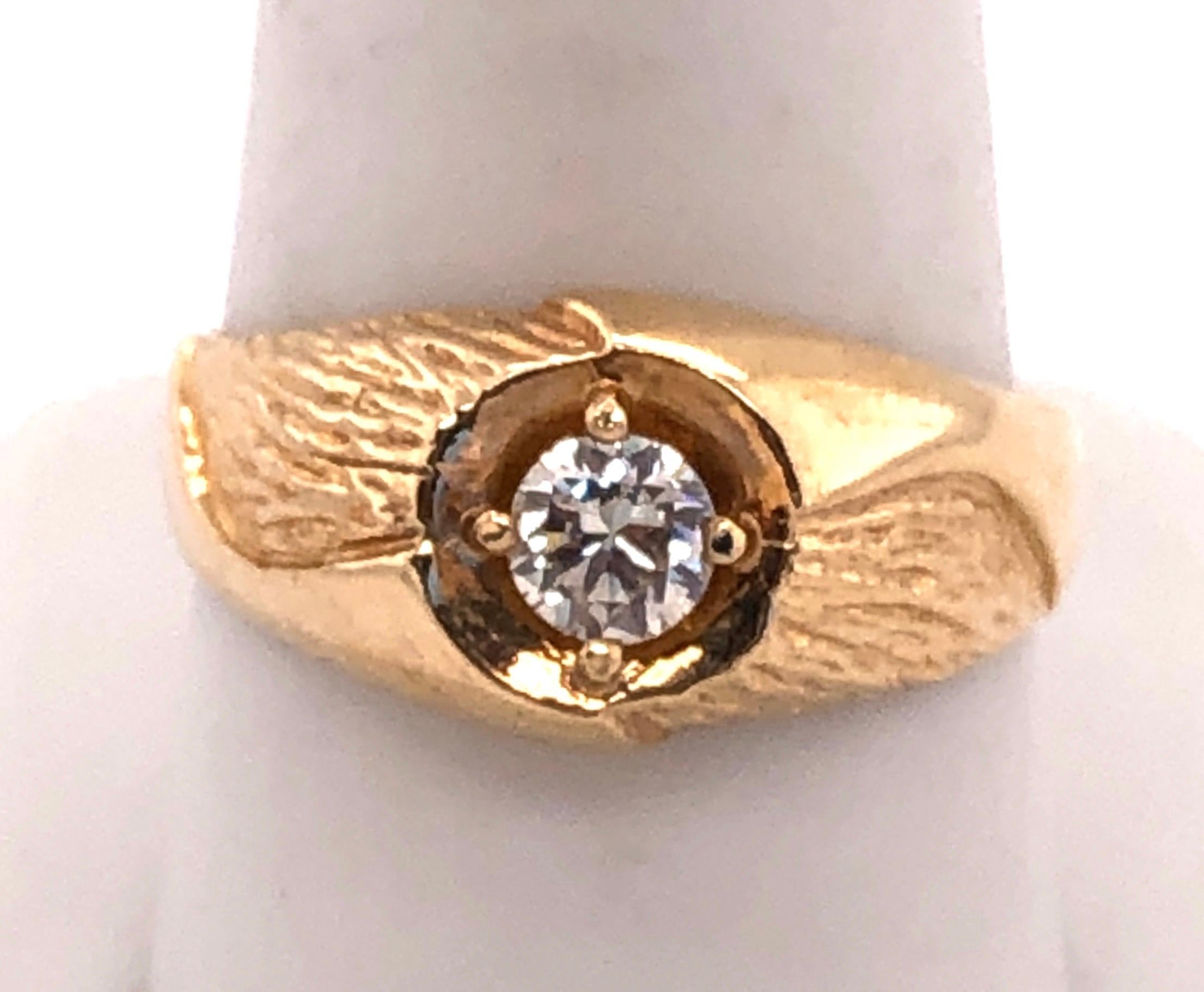 14 Karat Yellow Etched Gold Fashion Ring with Solitaire Round Diamond For Sale 1