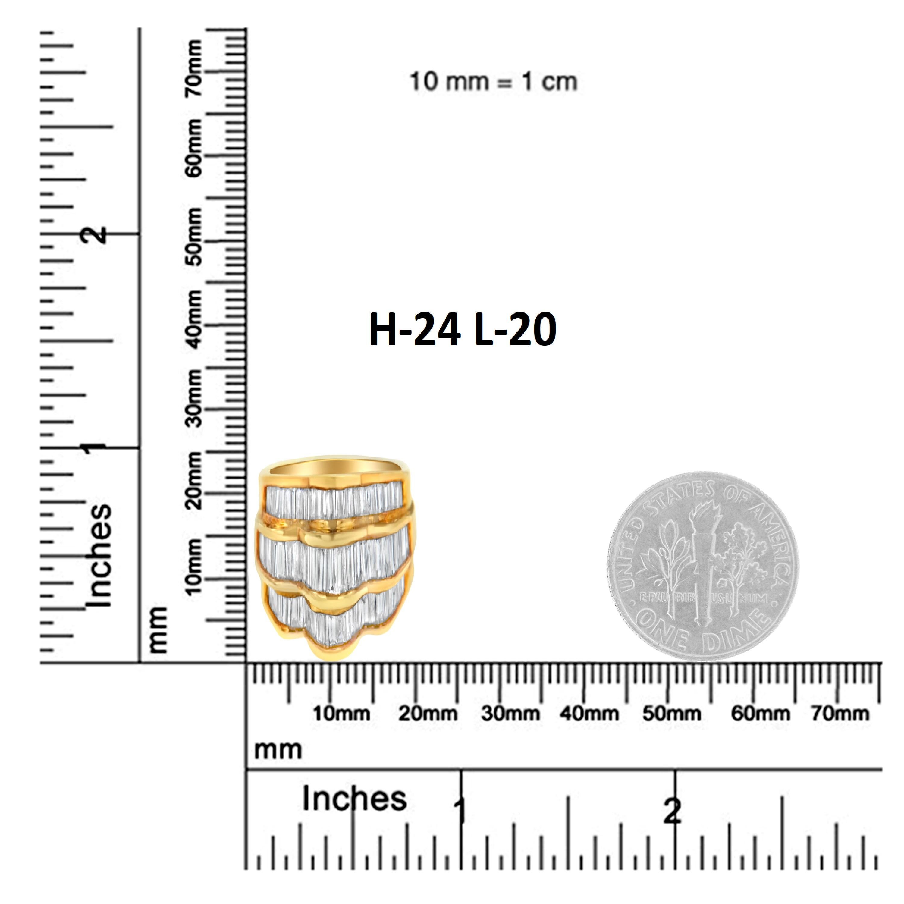 Taglio baguette Anello a fascia con più file di diamanti in oro giallo 14KT da 1 1/4 di carato in vendita