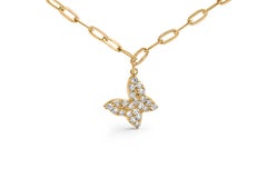 14KT Yellow Gold 1/2 Cttw Diamond Butterfly Station Paperclip Station Necklace