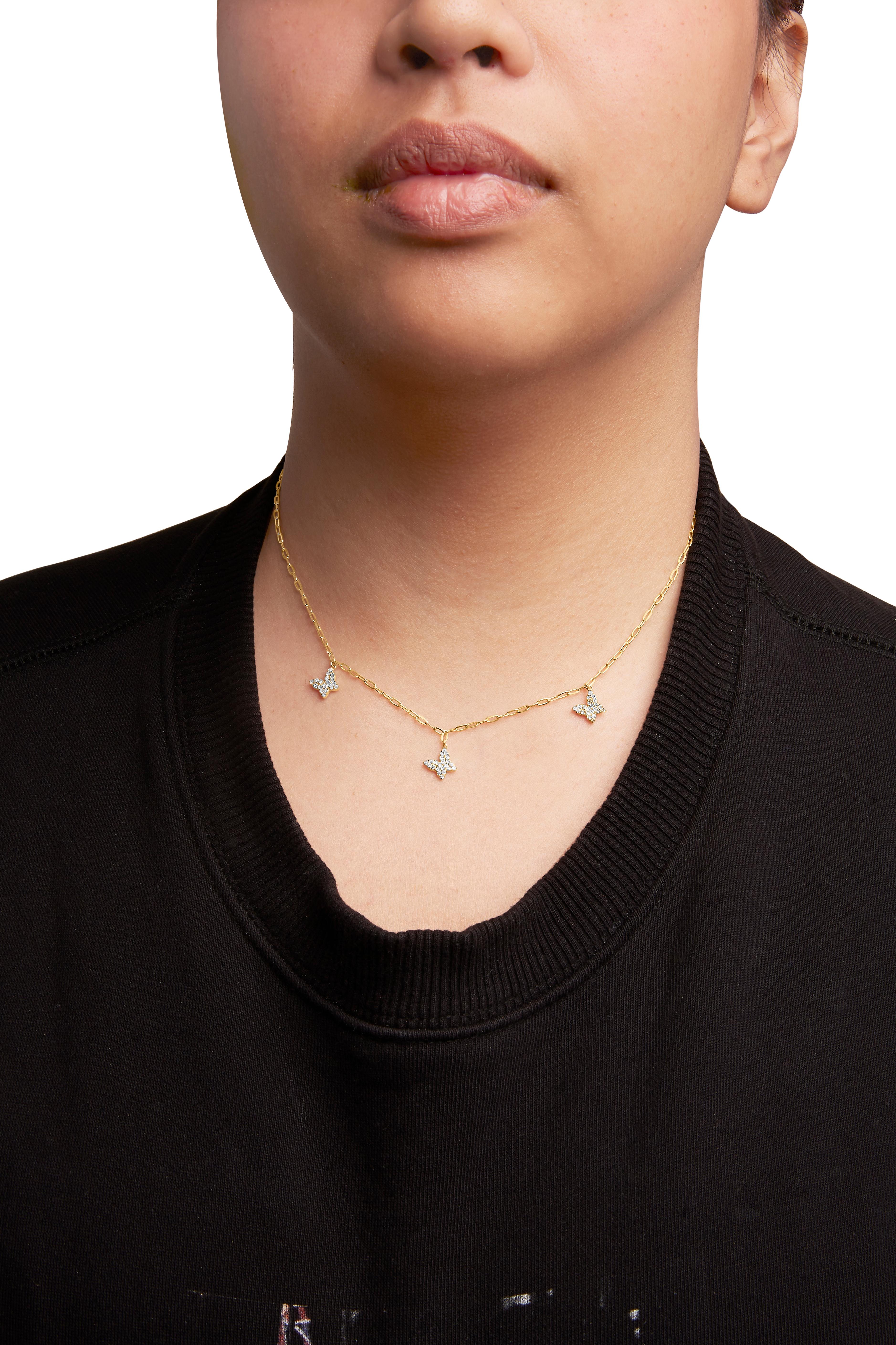 Collana in oro giallo 14KT con diamanti da 1/2 ctw con stazione a farfalla e graffetta In condizioni Nuovo in vendita a New York, NY