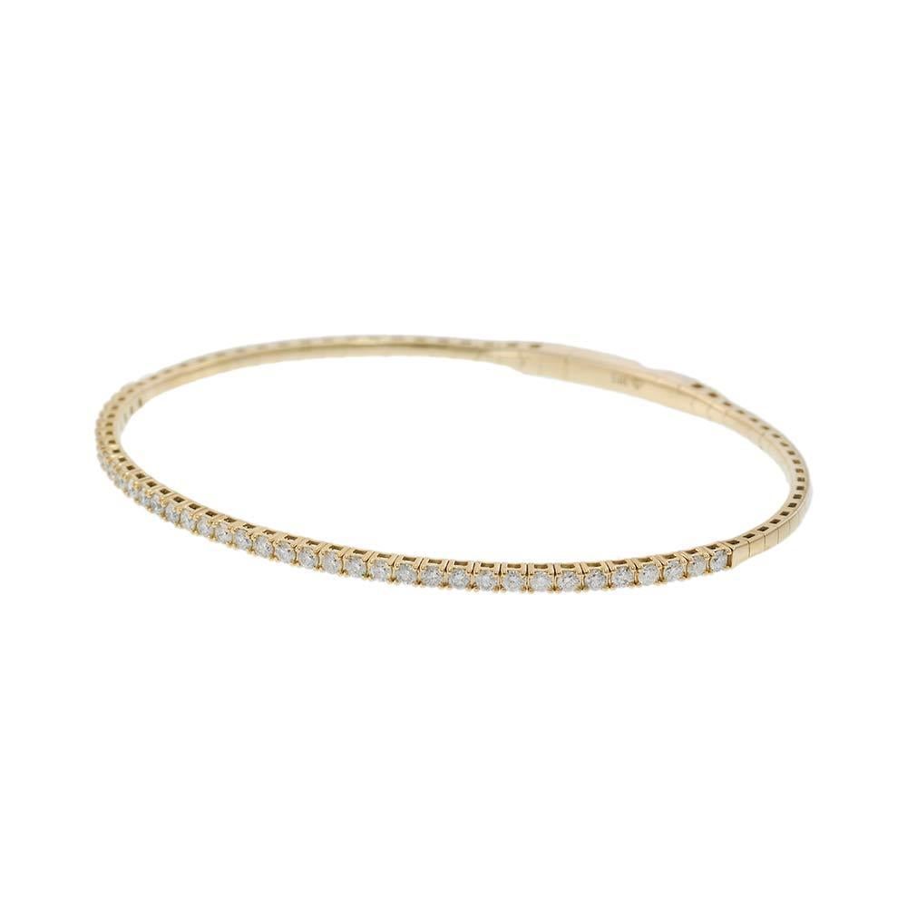 Round Cut 14KT Yellow Gold 1.00ct Diamond Flex Bangle For Sale