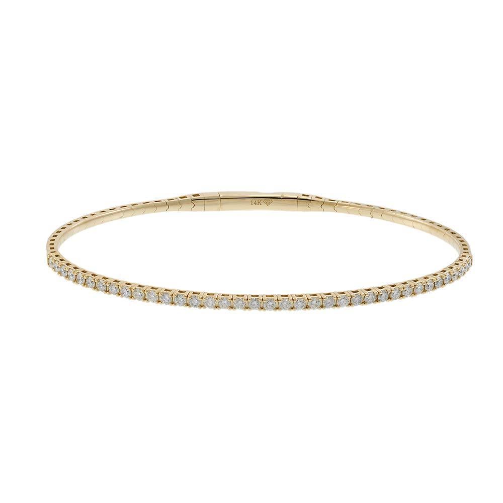 14KT Yellow Gold 1.00ct Diamond Flex Bangle In New Condition For Sale In New York, NY