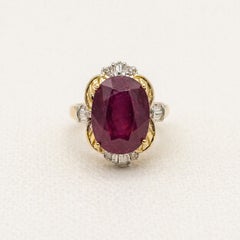 14kt Yellow Gold 10ct Ruby .30cttw Diamond Ring, 15x11mm Oval Ruby, Red Purple