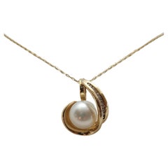14kt Gelbgold 11mm Zuchtperlen Diamant-Anhänger Enhancer .15cttw, 6,7 Gramm
