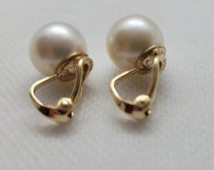 14kt Yellow Gold 12.6mm Pearl Earrings, Clip-On, Medium Grey White, 8.5 gr, Fine