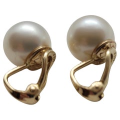 Pendientes de perlas de oro amarillo de 14 quilates de 12,6 mm, con clip, blancas grisáceas medianas, 8,5 gr, finas